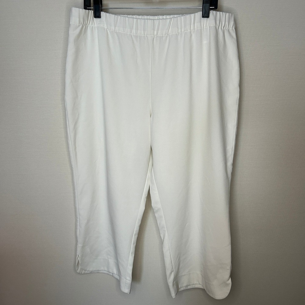 Susan Graver White Capri Pants Pull On Elastic Waist Slit Hem Women Plus Size 16